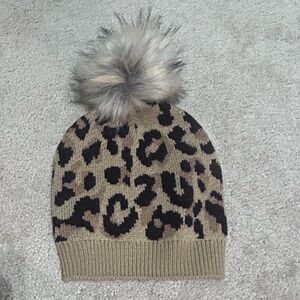 J. Crew Kids Leopard Print Beanie with Pom Pom